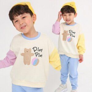 Kids Boy Colorblock Bear Sweatshirt & Jogger Pants 2pc Outfit Set New